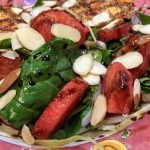 Spinach Watermelon Salad with Goat Cheese Medallions